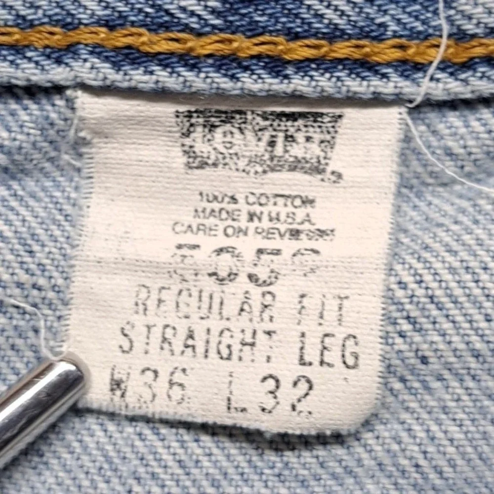 Levi's 505 Straight Leg Jeans Men 36x32 Light Blue Good Raw Hem Made in USA‎